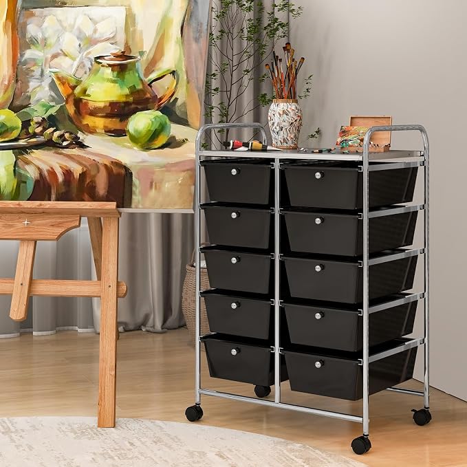 RELAX4LIFE Rolling Storage Cart with 10 Drawers - Craft Storage Cart with Lockable Wheels,Utility Cart, Art Cart Organizer for Crafting Storage, Studio, Office, Home, School Rolling Drawer Cart