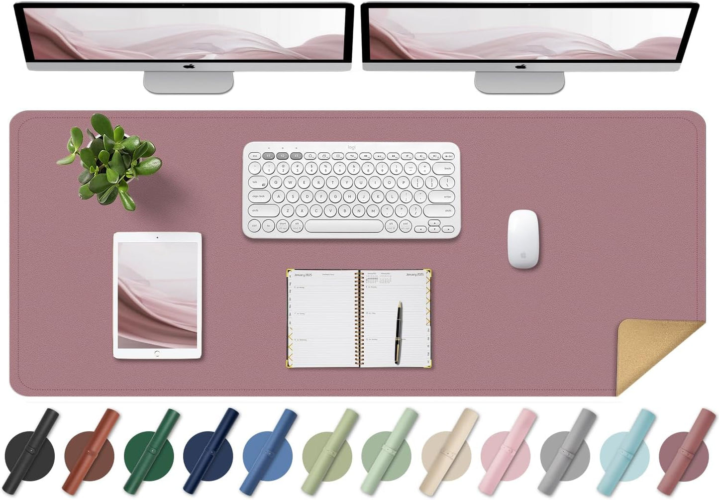 Large Desk Pad, 47.2'' x 23.6'', Office Desk Mat, Computer Mat for Desk, Leather Desk Pad Protector, Sewing Desk Blotter, Desktop Writing Pad for Office/Home/Decor Purple Pink