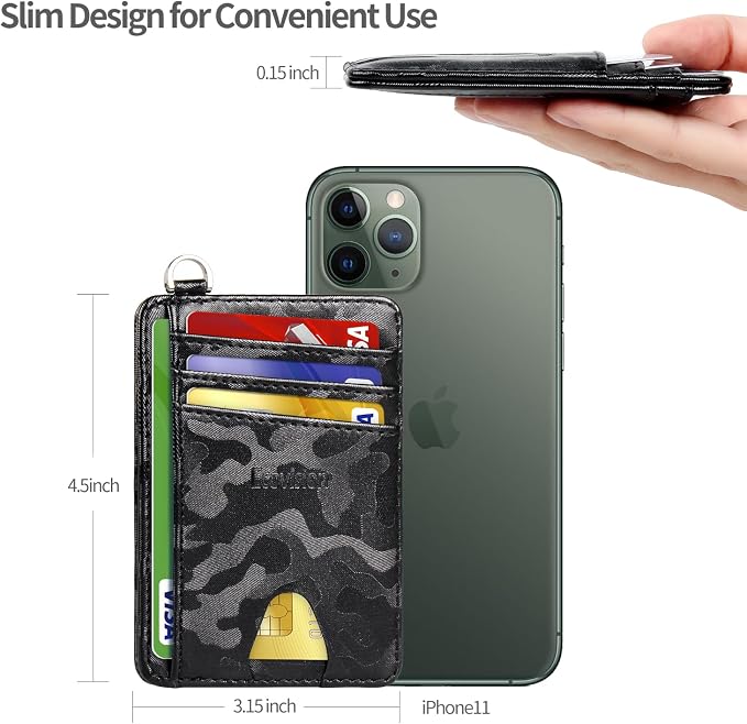 Slim Minimalist Front Pocket Wallet, RFID Blocking Credit Card Holder Wallet with Detachable D-Shackle for Men Women