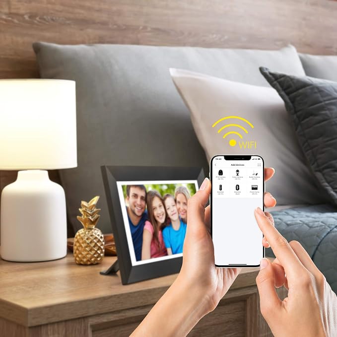 kimire Digital Picture Frame WiFi Digital Photo Frame Full HD 1366x768 IPS Touch Screen, 16GB Storage, Auto-Rotate, Support Micro Slot, Sleep Mode, Share Photos and Videos via APP(10 inch, Black)