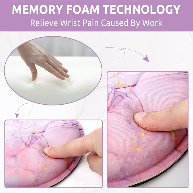 KONVINIT Ergonomic Mouse Pad with Wrist Rest, Purple Mousepad with Non-Slip Rubber Base and Smooth Surface, Small Mouse Pads for Desk, Office Desk Accessories