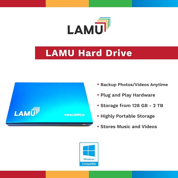 LAMU Portable Digital Photo Organizer - Digital Picture Manager for Windows - Software to Easily Organize Your Photos and Videos - Digital Photo Storage - 1 Terabytes (Sky Blue)