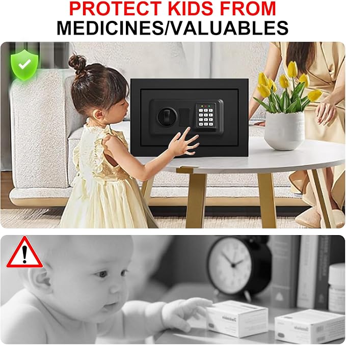 1.0 Cub Small Safes for Home Use Fire and Water Proof, Digital Security Fire Safe Box with Combination Lock, Spare Keys and Removable Shelf, Home Safe Fireproof Waterproof for Document Money Valuables