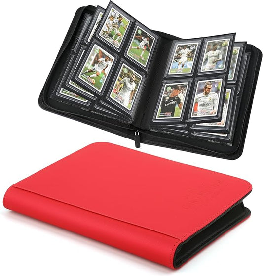 Toploader Binder, 4 Pocket Trading Card Binder Holds 128 Top Loaders, Premium Zipper Card Storage Case with Double-Sided Pockets for 3x4'' Toploaders, TCG, MTG, Sports Cards.(red)
