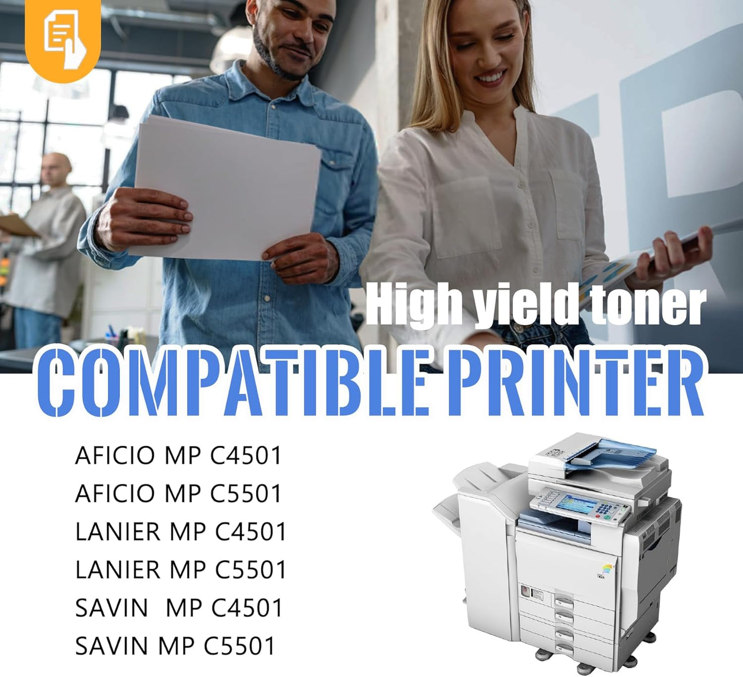 1 Pack MP C4501 Yellow Toner Cartridge | Replacement for Ricoh MP C4501 Work with Aficio MP C4501 Aficio MP C5501 Lanier MP C4501 Lanier MP C5501 Savin MP C4501 Savin MP C5501 | 841453