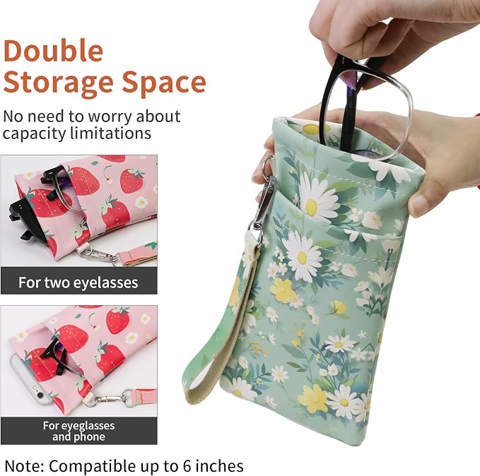 Double Eyeglass Case Soft Dual Glasses Case for Women Men Travel Squeeze Top Sunglasses Cases Eyeglasses Pouch