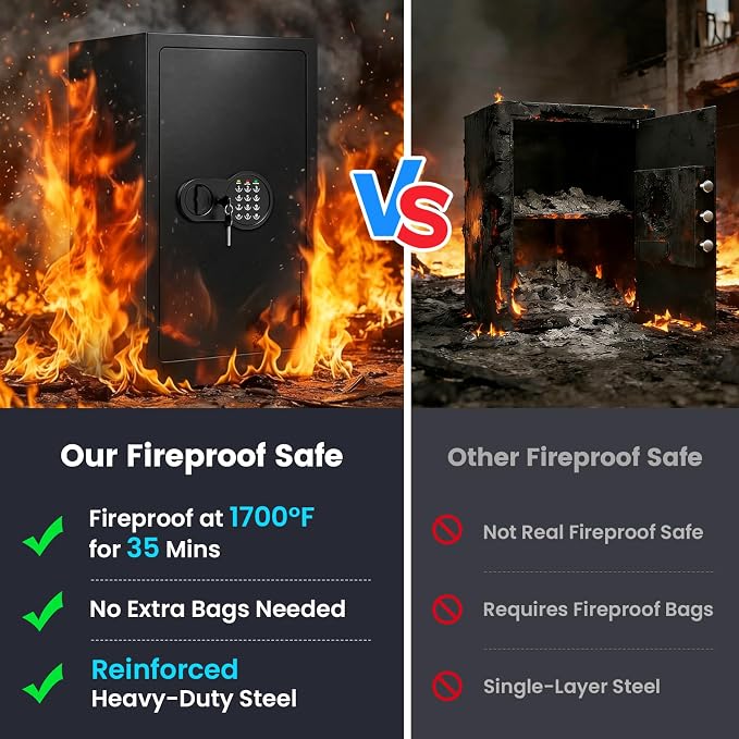 35Min Fireproof Safe, 7.5 Cubic Feet Home Safe Box with 3-Removable Shelf, Fire Safe with Digital Keypad, Smart Alarm and Silent Mode, Fire Proof Safe for Home Documents and Office