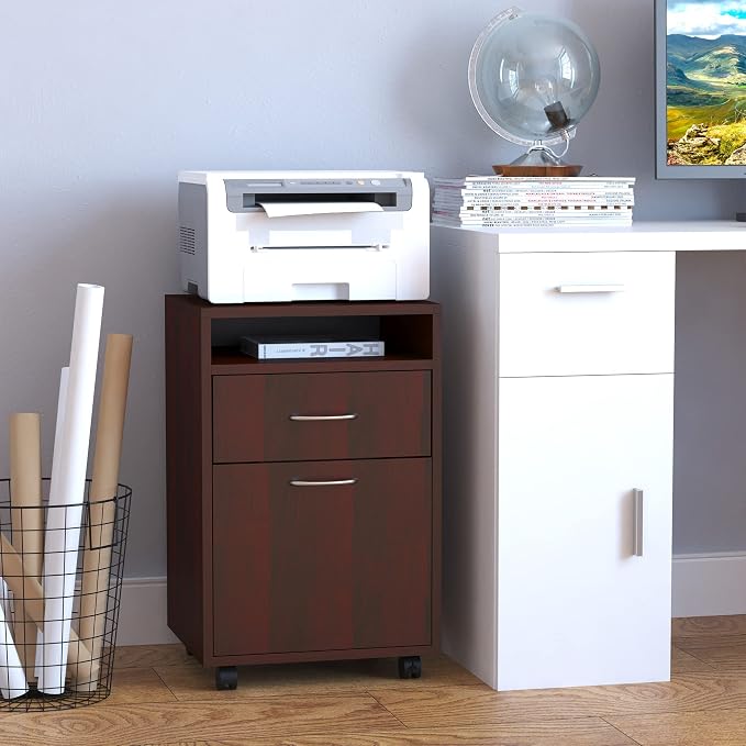 HOMCOM Mobile Storage Cabinet Organizer, Bathroom Drawer Cabinet, Brown | Printer Stand, Castors