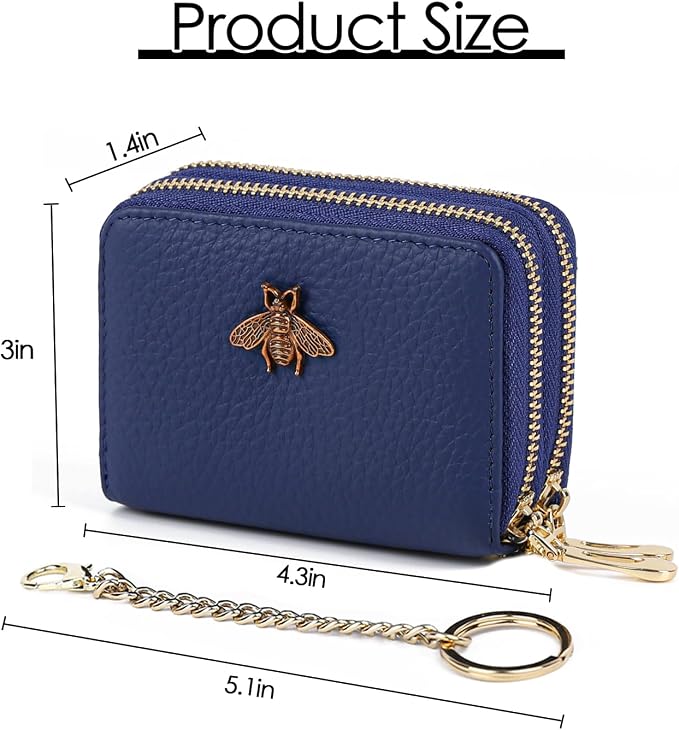 imeetu RFID Credit Card Holder, Small Card Wallet Women, Leather Card Case | Genuine Leather Women's Card & id Cases, Change Coin Purse with Zipper Keychain id Window, 20 Colors & 3 Styles, Daily, Gifts