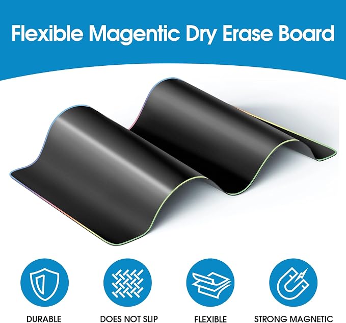 MaxGear Magnetic Whiteboard for Fridge 12x8 Black 5 Pack | Strong Magnet, Dry Erase, Reusable, Easy Clean, Stain Resistant, Meal Planner, Grocery List, Family Notes, Kitchen Organizer