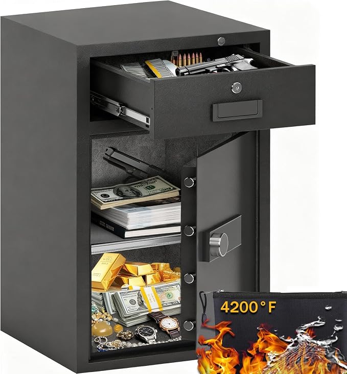 KAER Safes for Home, 5.1 CuFt Heavy Duty Drawer Safes, Digital Combination Lock Cabinet Safe with Fireproof Waterproof Bag, Alarm System & Removable Shelf, for Documents Office Apartment