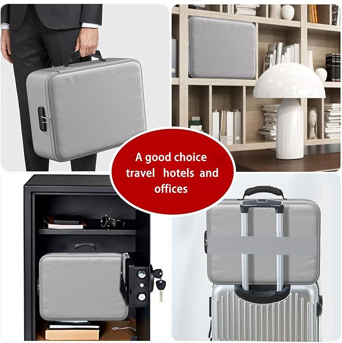 Fireproof Bag with Lock, Waterproof Fireproof Document Organizer for Safe Storage – Large Capacity File Storage Case for Home, Office, and Travel (grey)