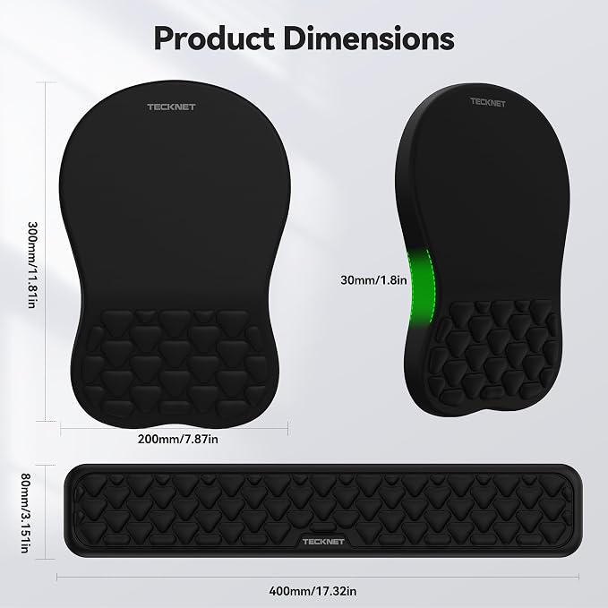 TECKNET Keyboard Wrist Rest and Mouse Pad 2 in 1 Set with Wrist Support | Comfortable Massage Design Effectively Relieves Carpal Tunnel Syndrome, Suitable for Computers Keyboard and Mouse