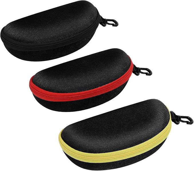 ZONLY 3 Pack Sunglasses Case Portable Travel Zipper Eyeglasses Case Hook With Cleaning Cloth