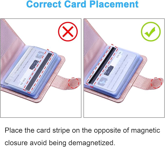 Wisdompro Credit Card Holder, RFID Blocking Wallet Debit Card Protector | Slim Leather Credit Card Organizer Case, Card Case with Magnetic Closure, 20 Card & 7 Memory Card Slots - Vertical Rose Gold