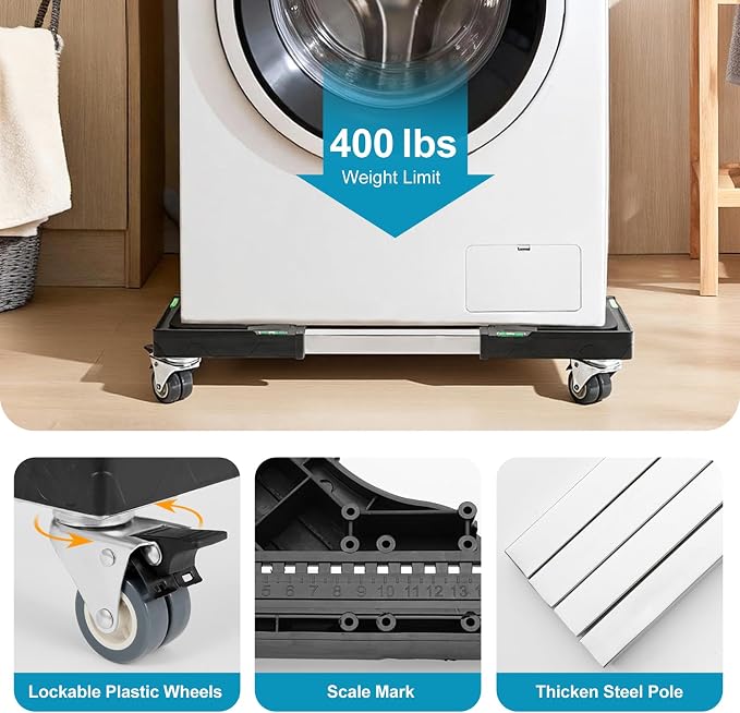 Nefish Furniture Dolly Adjustable Mini Fridge Stand with Wheels Washing Machine Stand Mobile Roller with 4 Locking Swivel Wheel Universal Mobile Base Moving Cart for Dryer Refrigerator