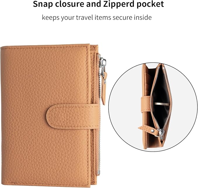 Passport wallet and Card Slot Combo RFID Blocking Leather Travel Passport Wallet for Men and Women with Zippered Coins Pocket Passport holder, Brown