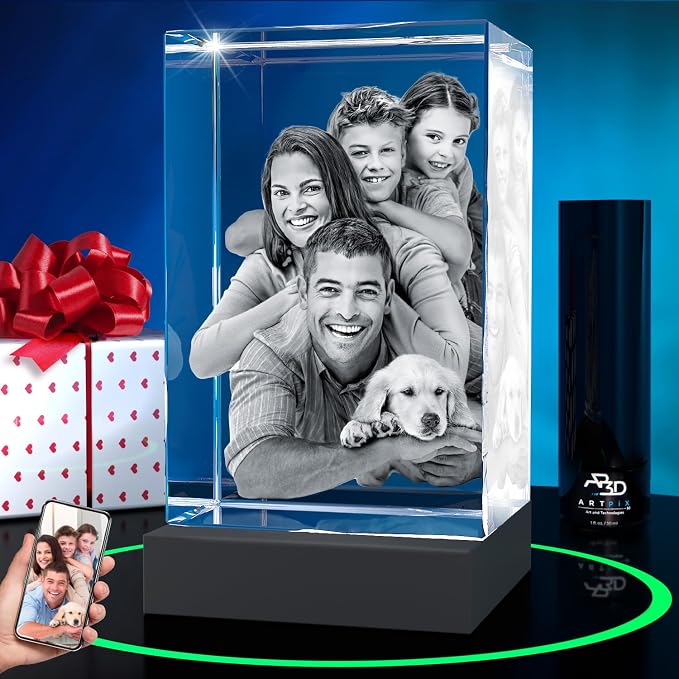 ArtPix 3D Premium Crystal Photo, Personalized Gifts for Women, Wife, Mom, Her, Him, Men, Great Customized Gift With Your Own Photo - Anniversary, Wedding, Birthday - Custom Glass 3D Laser Etched Picture Frame