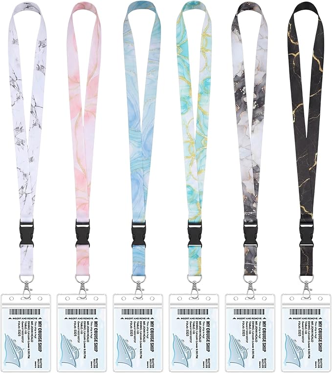 6 Pack Lanyards for Cruise Ship Cards with Waterproof ID Card Badge Holders for Royal Caribbean Cruise Essentials 2026（Marble）