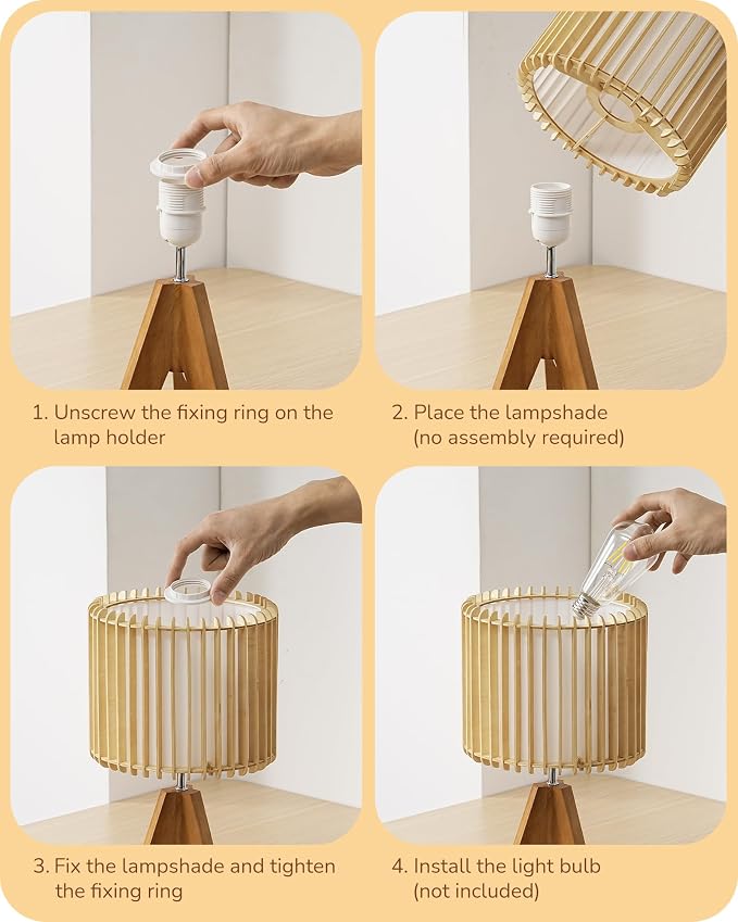 EDISHINE 14.17" Small Table Lamp, Wood-Colored Hollow Shade, E26 Base | Wood Tripod Bedside Lamp, Boho Nightstand Lamp for Bedroom, Living Room, Office, Study