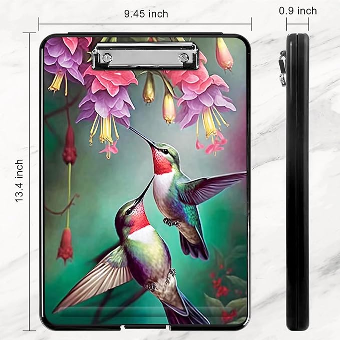 Hummingbird Red Plastic Storage Clipboard with Low Profile Clip, Heavy Duty Foldable Coach Clipboard Case for Work, Teachers, Schools