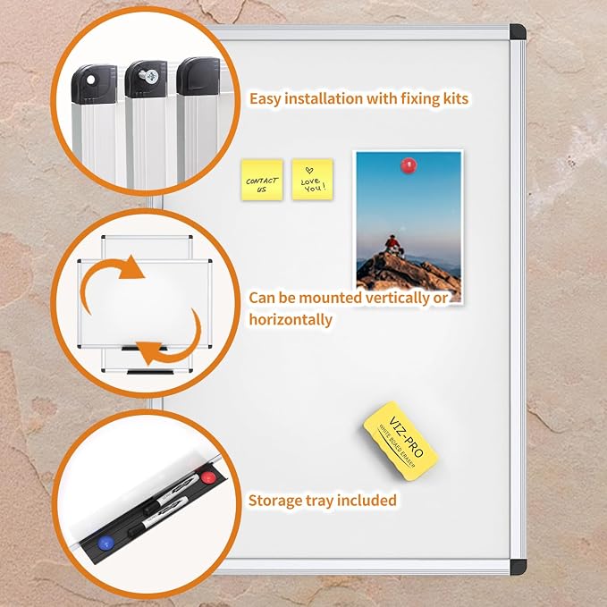 VIZ-PRO Magnetic Whiteboard, 18 x 12 Inches, Dry Erase Board for Wall | Includes 1 Eraser, 2 Markers & 4 Magnets, Aluminum Frame, for School Office and Home