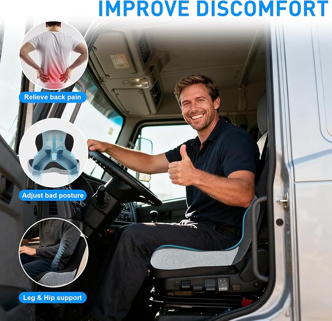Denchy Memory Foam Car Seat Cushion with Back Support, Truck Driver Cushion | Seat Cushion with Lumbar Support Pillow for Long Driving, Orthopedic Butt Sitting Pad for Office Chair Pain Relief