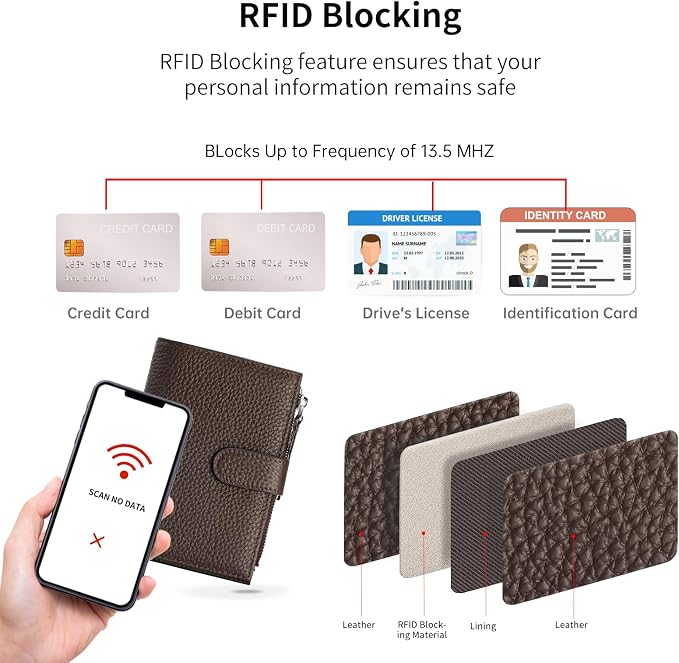 Passport wallet and Card Slot Combo RFID Blocking Leather Travel Passport Wallet for Men and Women with Zippered Coins Pocket Passport holder, Dark Brown