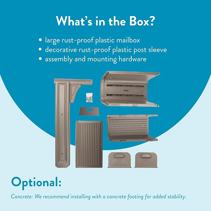 Architectural Mailboxes Gentry Mailbox with Post, Mocha, Large | Includes the matching post and all hardware. Durable plastic build with weather-resistant outdoor construction. USPS approved