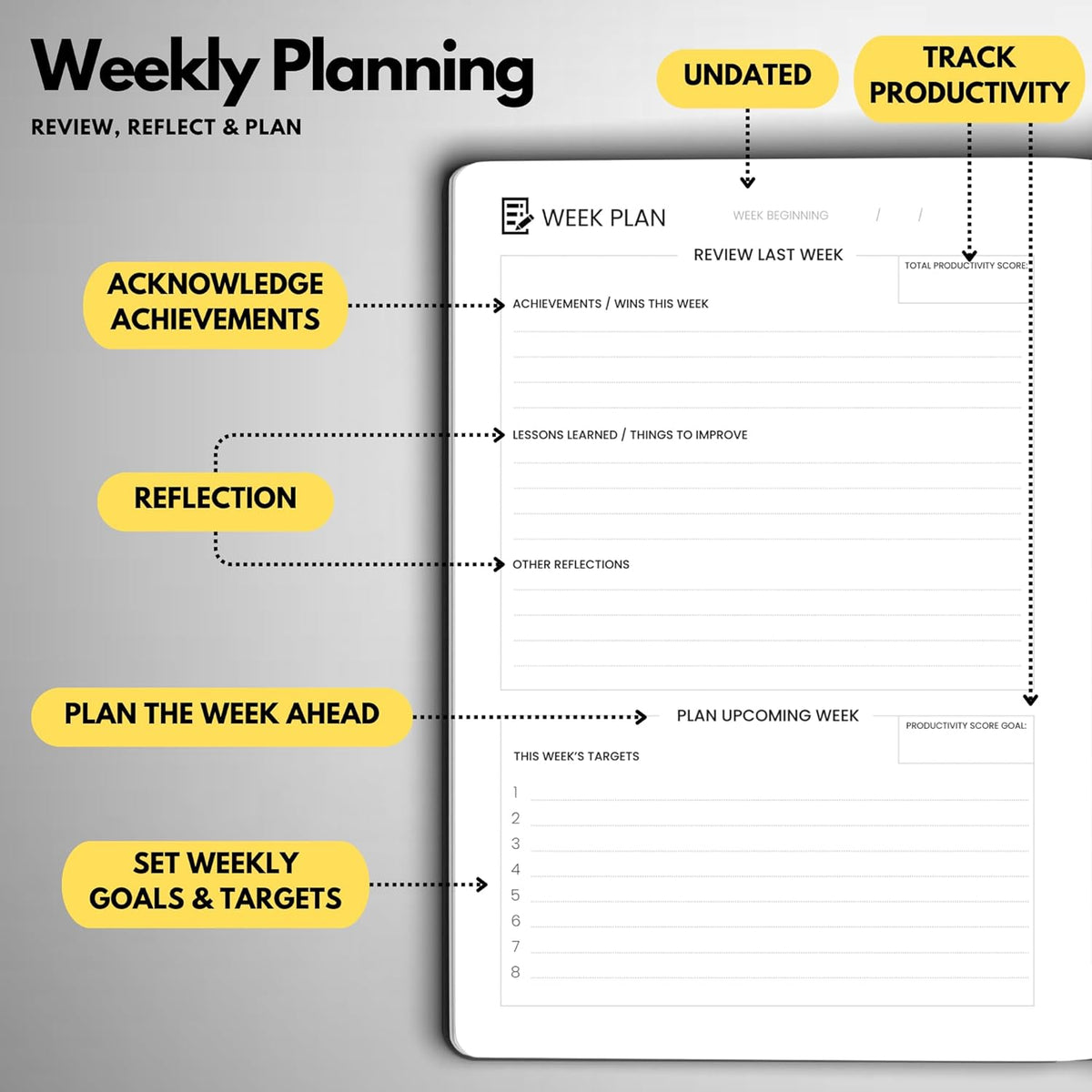 Undated Daily Planner – 6-Month A5 Productivity Organizer with Full Page Per Day, Hourly Schedule, Goal Setting, Habit Tracker, Weekly & Monthly Pages – Hardcover Time Management Notebook (Gray)
