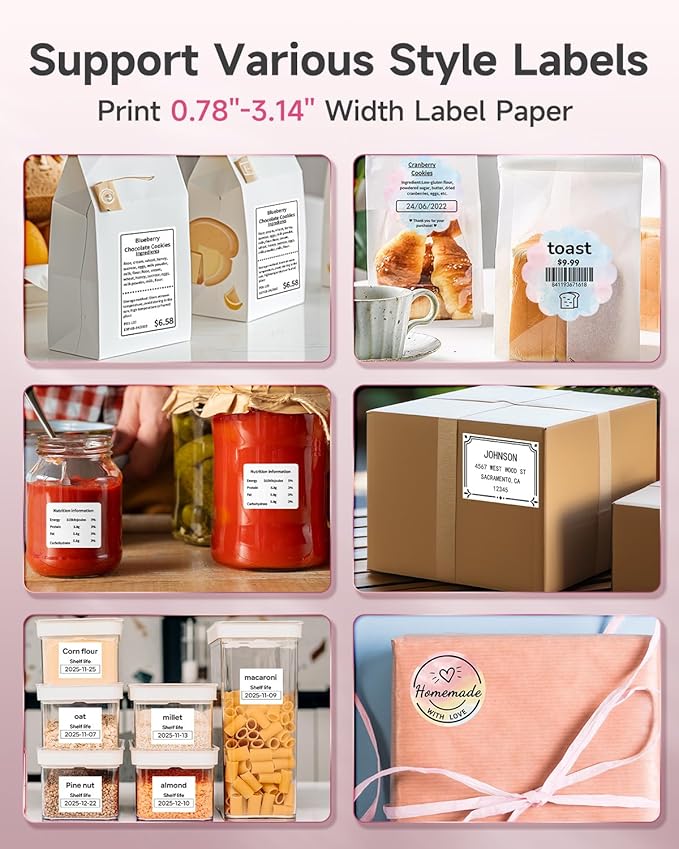 Phomemo Label Printer -M260 Address Label Maker Machine with Tapes,Bluetooth Thermal Label Printer, for Gift Decoration,Name Tag,Barcode,Logo, Easy to Use with Phones& PC - Pink
