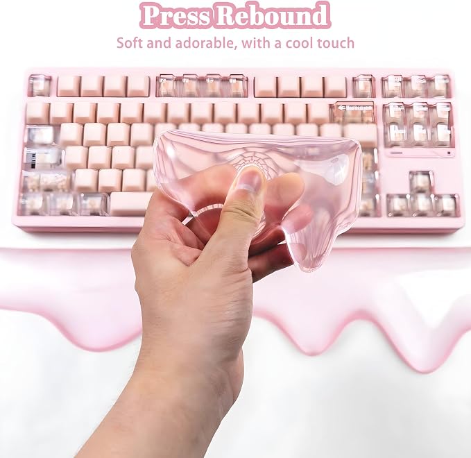 Acrylic Computer Keyboard Stand with Gel Mountain Wrist Rest Keyboard Riser with Comfortable Clear Silicone Mouse Wrist Pad Ergonomic Tilted Transparent Keyboard Holder for Desktop Office Hot Pink