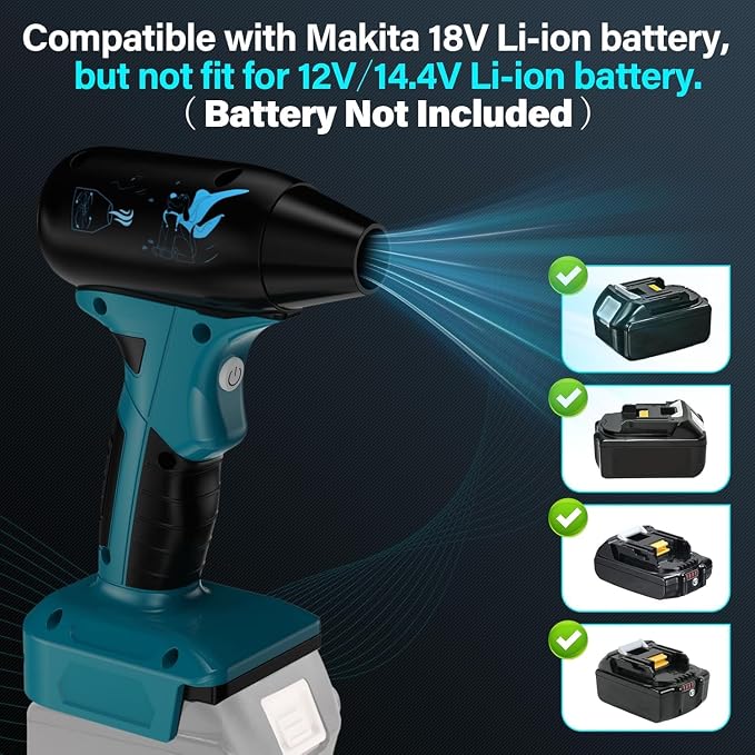 Portable Mini Jet Dry Blower Fan, 130000RPM High Speed Wireless Air Duster, 4-Speed Turbo Fan for Makkita 18V Battery, Ideal for Computer, Car, Camping, BBQ & Pet Hair Cleaning (Battery Not Included)