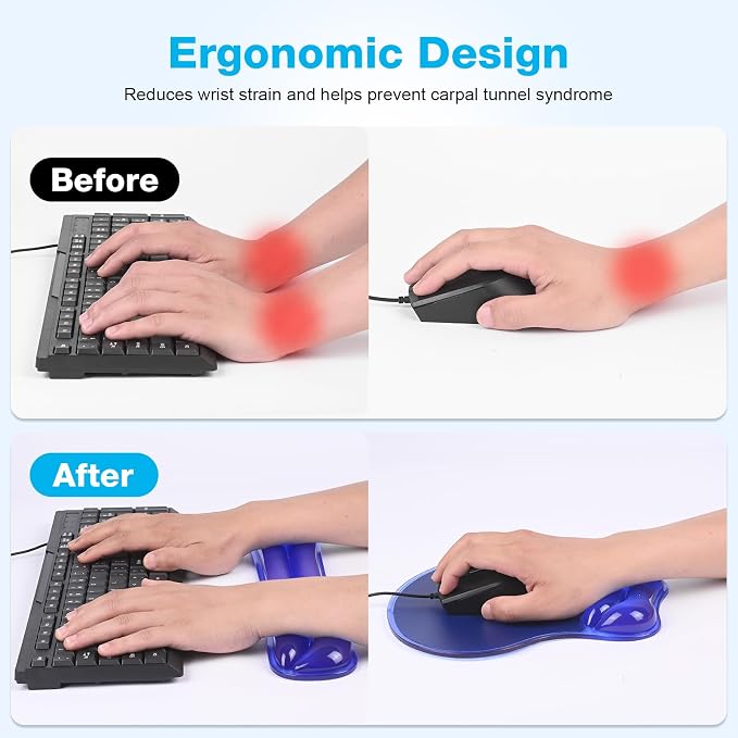 Gel Wrist Rest Mouse Pad Set, Ergonomic Support for Office Gaming | Ergonomic Keyboard and Mousepad with Wrist Support,Cooling Comfort, Non-Skid Base, Easy Clean, for Home and Work Desk Blue