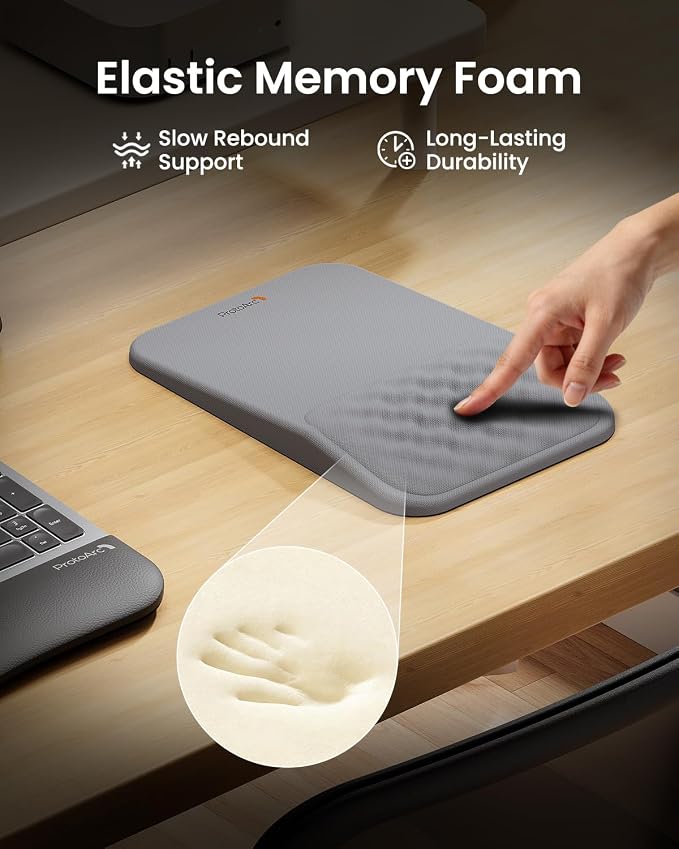 ProtoArc MP50 Ergonomic Mouse Pad with Wrist Support, Lycra Surface, Gray | 8° slope & massage points, soft memory foam, Large 12x8 Inches, Non-slip base. Relieves wrist strain for office & home