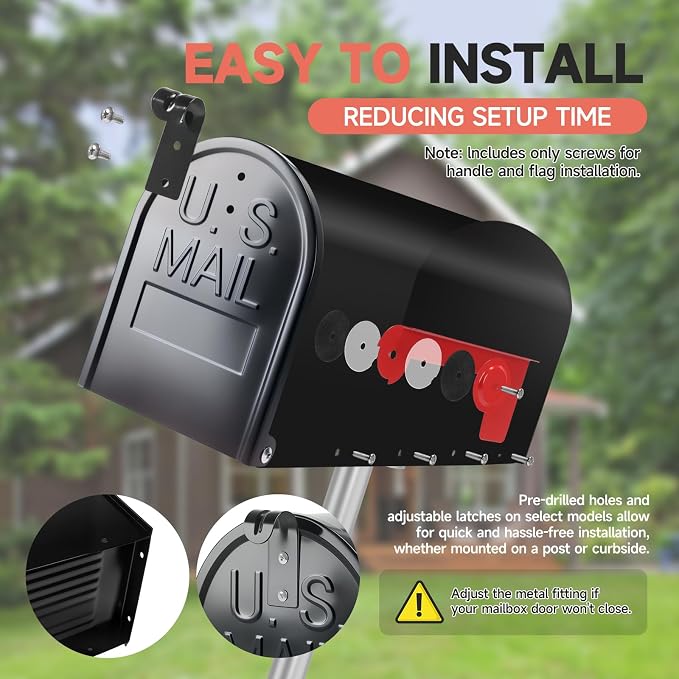 Zinovo Metal Post Mount Mailboxes for Outside,Galvanized Steel,Waterproof,Medium Capacity,Red Flag Indicated,Modern Style,Mail Boxes for House Outside/Residential,Black,18.8 x 9 x 6.7 inches