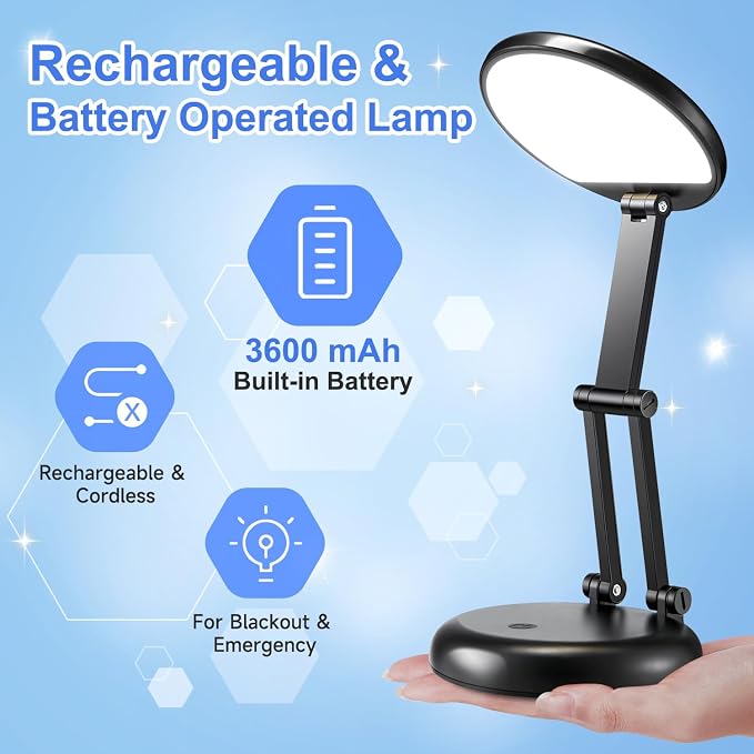 Desk Lamps for Home Office Rechargeable 3600mAh, Foldable+Portable Cordless Desk Light Small Table Lamp,Dimmable+9 Brightness Small Table Lamp Desk Light Table, LED Desk Lamps for Home Office