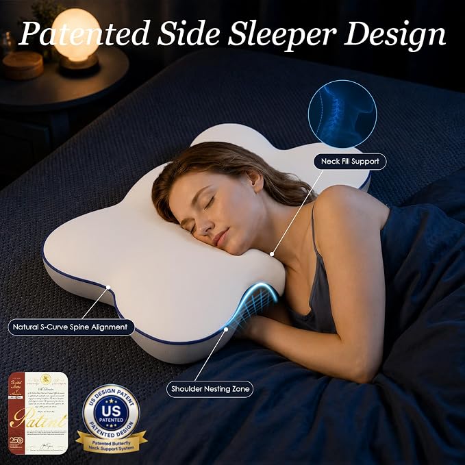 4X Cooling Cervical Pillow for Neck Pain Relief, Patented Side Sleepers | Contour Orthopedic Pillow for Neck Support, Large Ergonomic Memory Foam Bed Pillow for Sleeping, 24.8 x 14.1 x 3.54 / 5.31