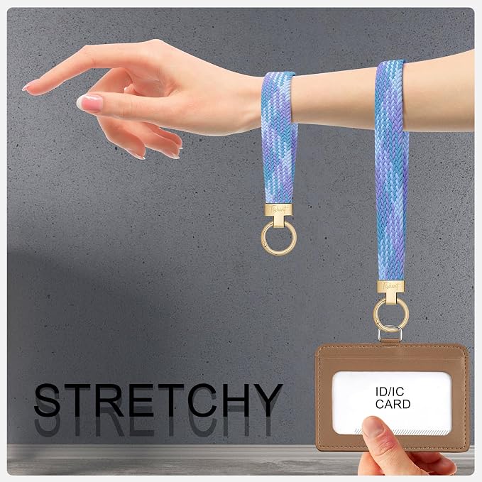 Fishent Stretchy Wristlet Keychain, Cute Key Chain, Woven Wrist Lanyard for Car Keys with 3 Keyrings and D-ring for Women Men