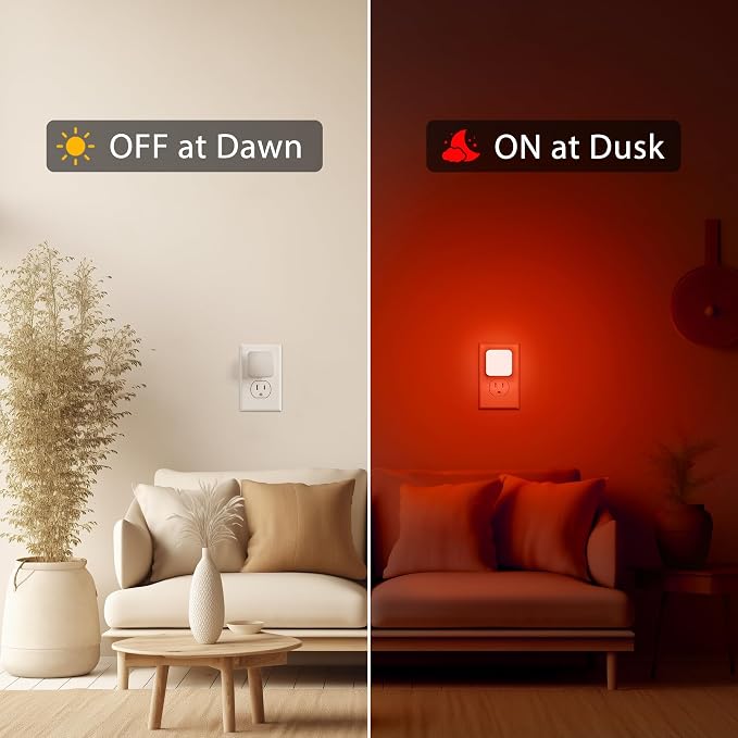 Briignite Red Night Lights Plug into Wall, Nightlights with Light Sensor Dusk to Dawn, 0.3W Square Plug in Night Light for Kids, Red Night Light for Bathroom Bedroom Kitchen, 2 Pack LED Night Lights