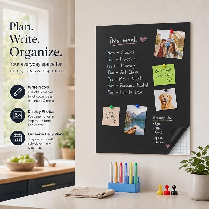 Magnetic Chalkboard 18"x24" for Wall Chalk Board Sticker | Peel & stick magnetic contact paper for walls. Magnet receptive sheet holds magnets, perfect for office or drawing.