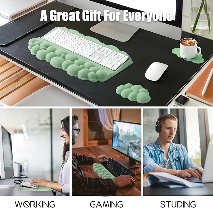 Wrist Rest with Keyboard Stand, Ergonomic Computer Wrist Support Pad | Cloud Keyboard Riser Holder with Wrist Pad, Memory Foam Desk Cushion, Palm Hand Typing for Office Home School - Green