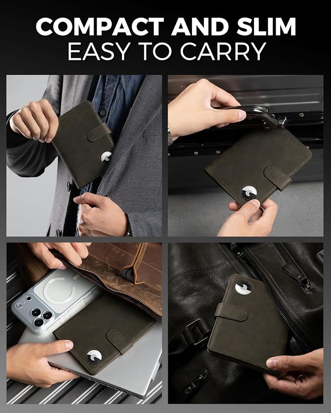Passport Holder for Travel: Full Grain Leather Passport Cover with Airtag Holder Magnetic Buckle for Men - RFID Blocking Bifold Wallet for Air Ticket Card Cash Coin (Black-yellow)