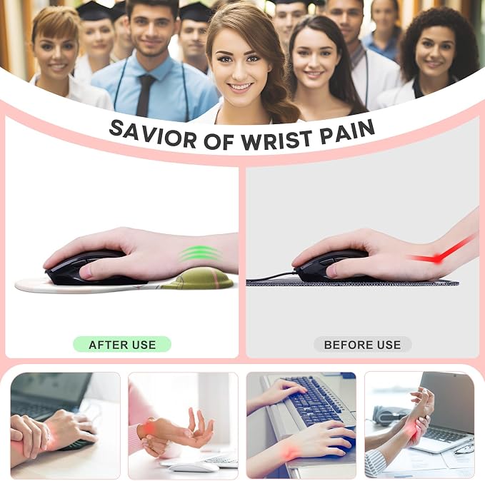 JIKIOU Ergonomic Mouse Pad with Gel Wrist Rest 2 Pack, Portable Small Rose | Upgraded-Prevent Gel Leakage, Ergonomic Design for Pain Relief, Cooling Gel filled, Smooth Lycra Surface, Non-Slip PU Base