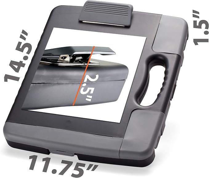 Officemate Portable Clipboard Storage Plastic Case for A4 Sizes, Charcoal (83301),11-3/4"w x 1-1/2"d x 14-1/2"h