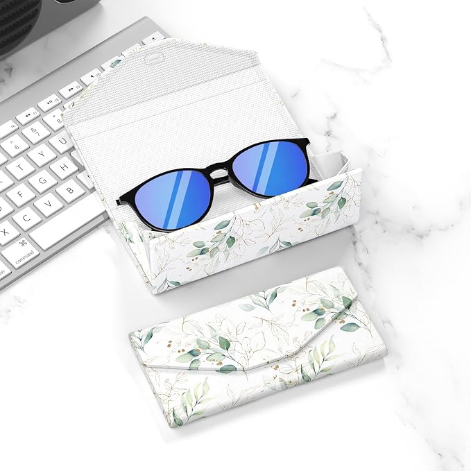 Sunglasses Case, Foldable Glasses Case, Magnetic PU Leather Hard Shell Folding Eyeglass Holder Box, Collapsible Unisex