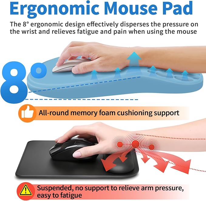 YIWEI Ergonomic Mouse Pad with Wrist Rest for Carpal Tunnel Pain Relief | Memory Foam Wrist Support,Non-Slip Rubber Base, Keyboard Computer Mousepad,Lycra Cloth Surface,Gaming Home Office