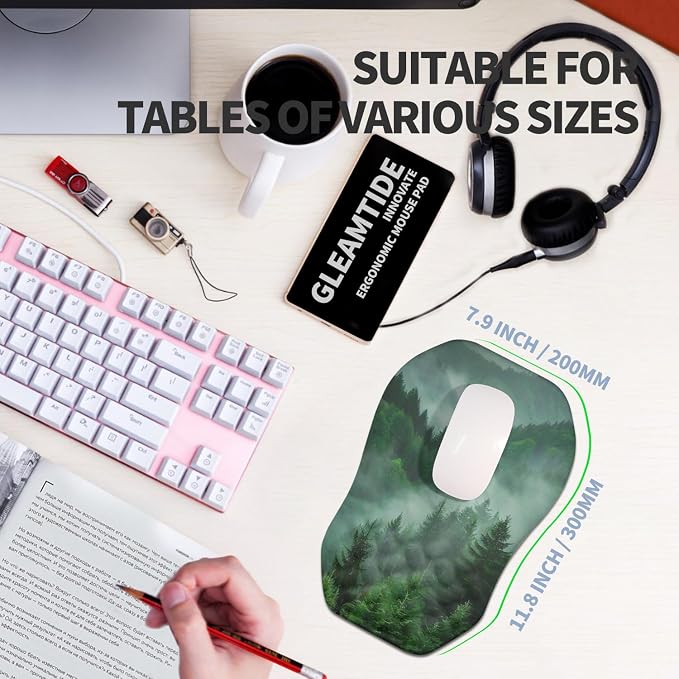 Ergonomic Raised Mouse Pad Wrist Support with Bilateral Slope Memory Foam Mousepad for Wrist Rest and Carpal Tunnel Pain Relief 11.8x7.9〃Green Mountain