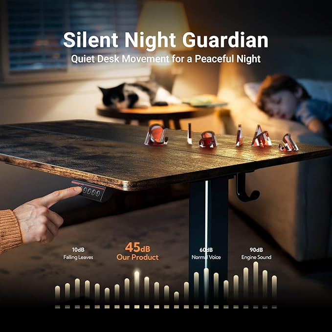 Claiks Electric Standing Desk, Adjustable Height Stand up Desk, 63x24 Inches Sit Stand Home Office Desk with Splice Board, Black Frame/Rustic Brown Top