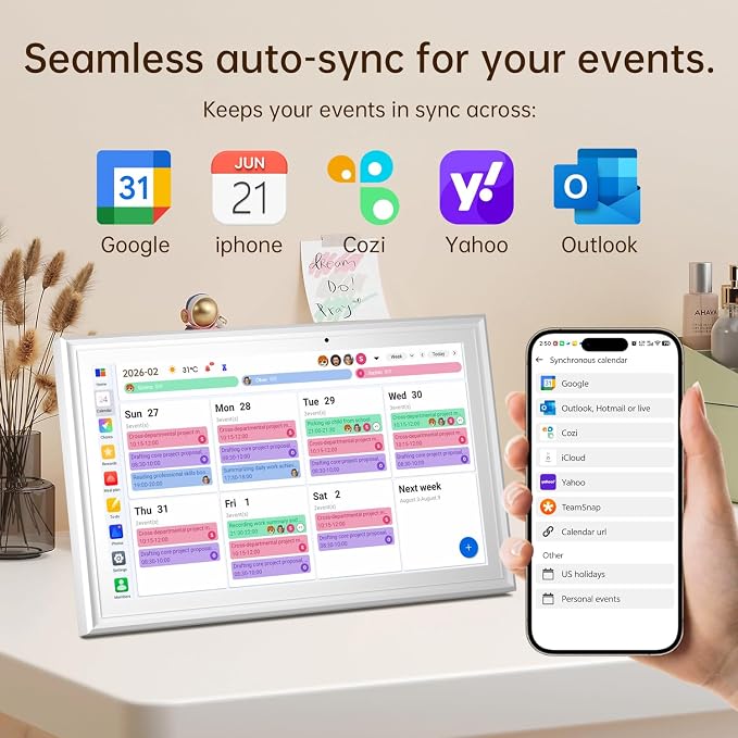 15.6" Digital Calendar, Touchscreen Smart Family Planner, Wall & Desktop | 15.6 HD Touch Screen Chore Chart, No Subscription Digital Wall Calendar, Syncs with Google Calendar, Weekly & Monthly Planner